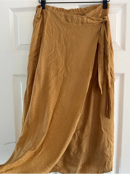 URBAN Romantics Golden Mustard Wrap Maxi Skirt with Side Tie - Picture 3 of 4
